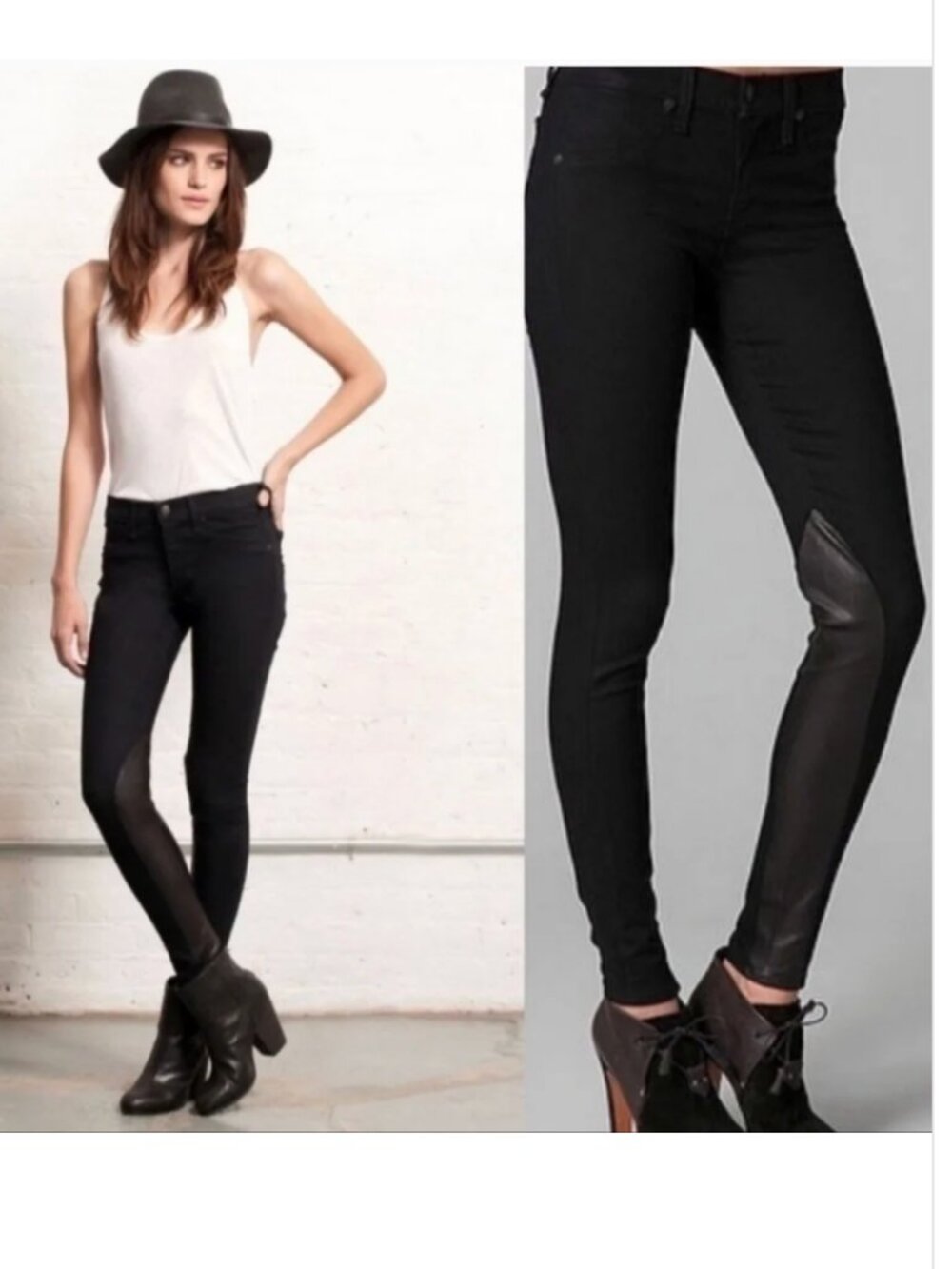 Rag & Bone Jodhpur Leather Inserts Skinny Jeans in Midnight